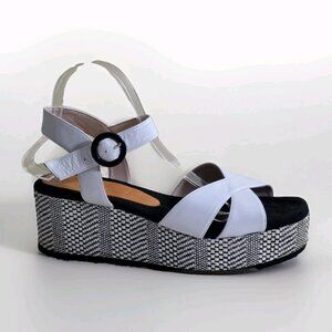 GADEA By Lodi TUD1501 White Leather Sandal EU 41 US 10 Wedge Woven Platform Boho